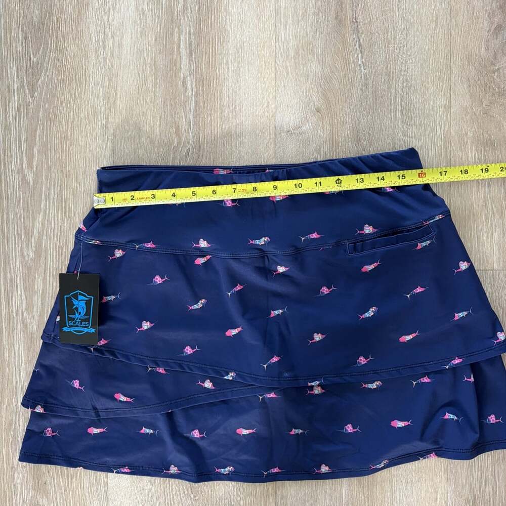 Scales Women's Trippy Fish Athletic Skort Blue Pull On Activewear Size XL (14) - Picture 6 of 7